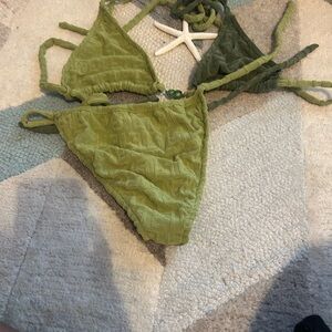 NWT Olive Green Textured Bikini Set SZ L